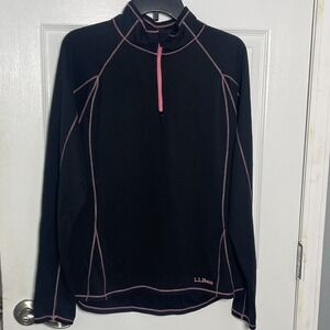 LLBean Black Pink Stitch Quarter Zip Long Sleeve Athletic Top Women's XL